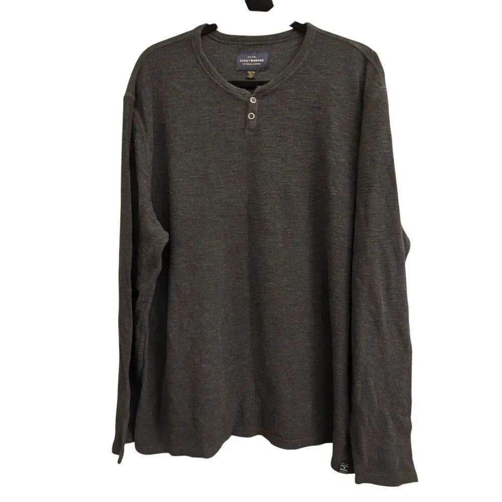 Lucky Brand Men's Henley Thermal Long Sleeve Shirt size XL Dark gray basic